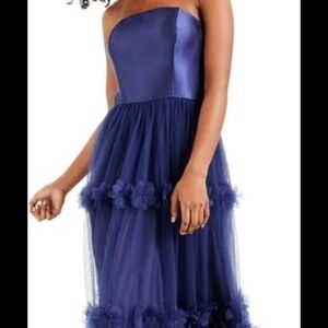 Speechless Juniors' Strapless Floral-Applique Gown - Navy